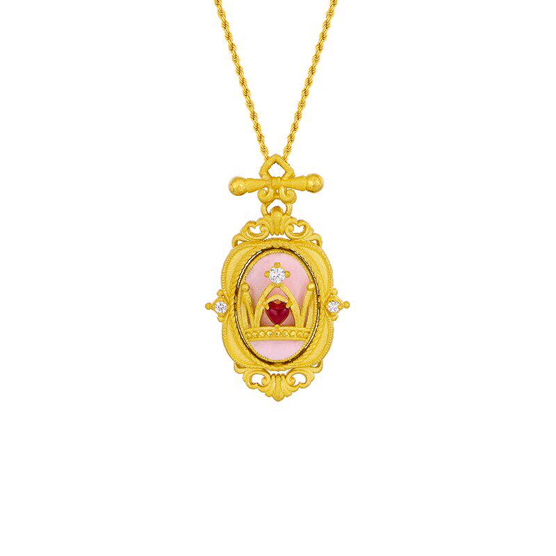 PINKBOX/娉饰珠宝黄金吊坠镶嵌钻石托帕石足金双生冠韵系列新品