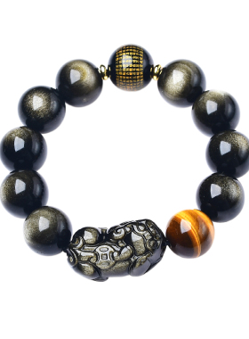 金黑曜石貔貅心经虎眼石饰品礼物