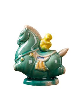 洛阳唐三彩陶瓷马上有候创意摆件