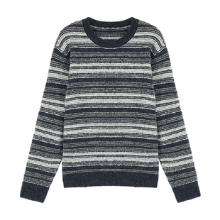 Maven Lin 素雅光泽 撞色条纹圆领针织衫女毛衣宽松慵懒感上衣