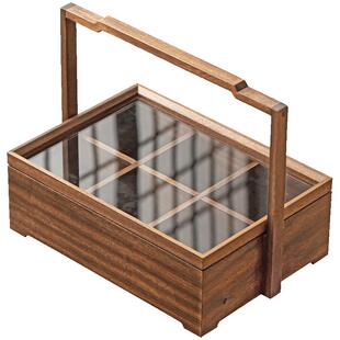 品瓷汇新中式胡桃木手提茶会食盒子便携茶具点心收纳箱带盖提梁盒