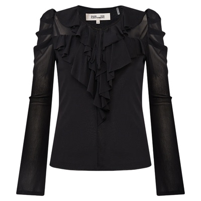 [弹力网纱]DVF2026早春新款经典黑色长袖上衣BL4T004