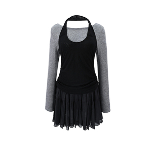 晶咕白标DADATATA【巴伐利亚】莱赛尔羊毛挂脖连衣裙大码胖mm穿搭