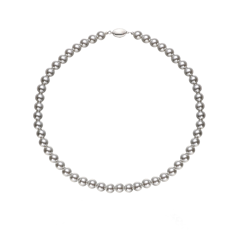 时髦高级感不掉色元宝扣正圆强光真多麻灰色珍珠项链法式轻奢女