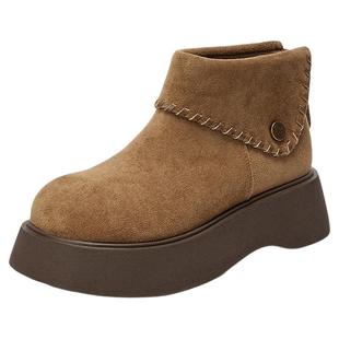 千百度厚底马丁靴女系带松糕新款复古勃肯短靴女美拉德短筒瘦瘦靴