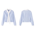 东京岁时记jk新款蓝白条纹长袖衬衫学院风上衣女领带衬衣玫瑰信约