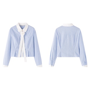 东京岁时记jk新款蓝白条纹长袖衬衫学院风上衣女领带衬衣玫瑰信约