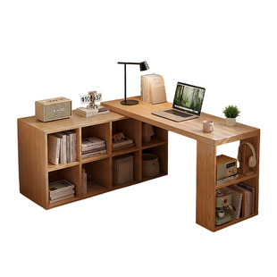实木转角书桌带书柜一体书房桌子工作台卧室家用L型电脑桌梳妆台