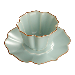 陶瓷品茗杯天青汝窑可养开片小茶杯家用泡茶底托茶碟杯垫功夫茶具