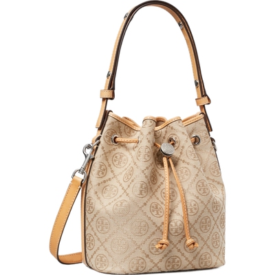 TORY BURCH 汤丽柏琦 T MONOGRAM 抽绳手提斜挎水桶包 186840
