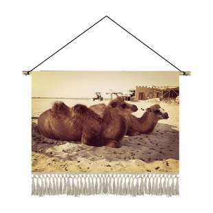 新疆骆驼挂画布艺胡杨林挂毯客厅背景墙装饰画卧室壁画遮挡挂布画