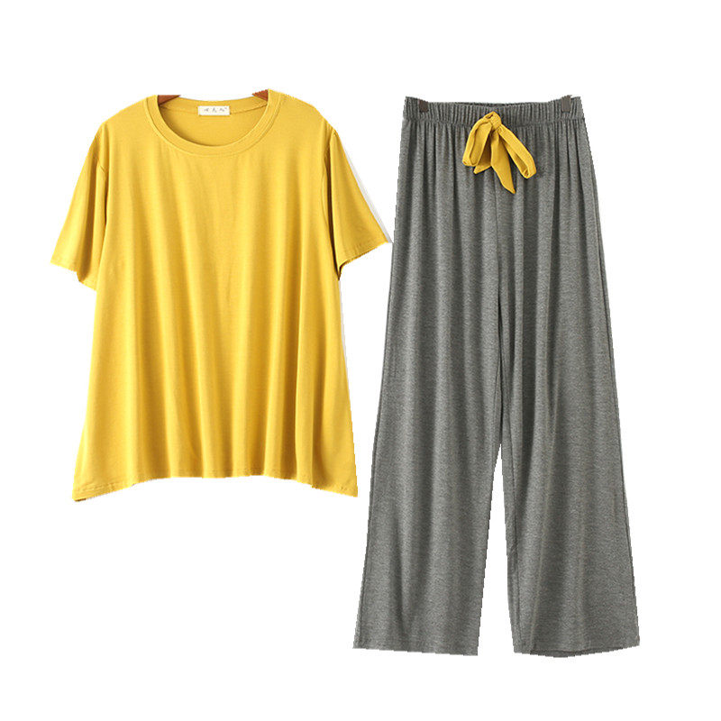 莫代尔网红睡衣套装女夏季款短袖长裤纯棉孕妇宽松大码胖MM家居服