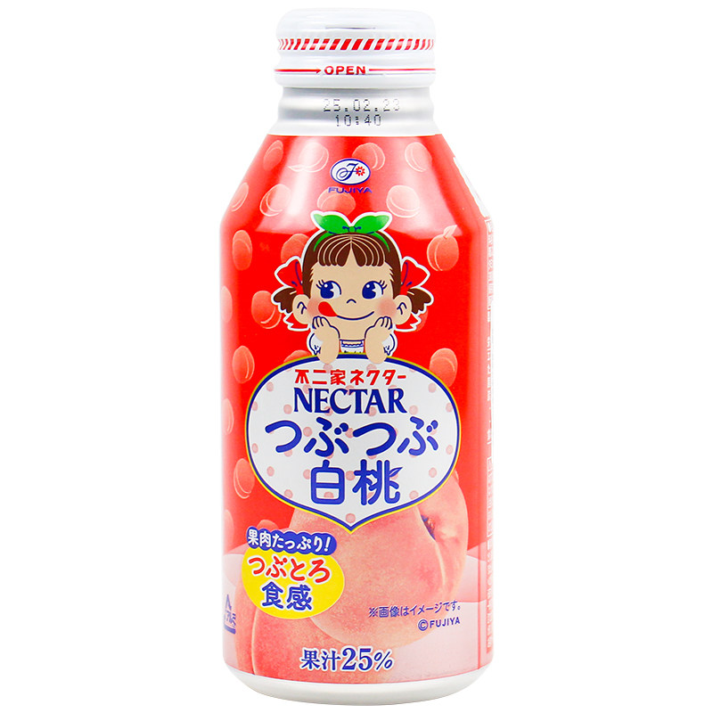 日本原进口不二家白桃口味果肉果汁饮料日式饮品380ml瓶装新日期