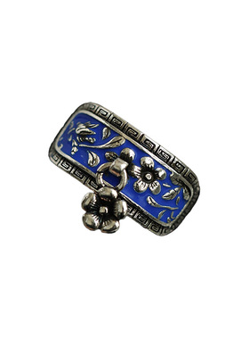 古着银蓝珐琅桃花戒指