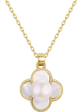 JAY四叶草项链女珍珠吊坠