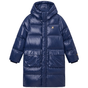 特步童装儿童中长款羽绒服男童亮面保暖外套2026秋冬新款大童冬装