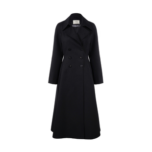 LYNEE【黑标】绵羊毛大女主收腰风衣女 赫本风长款黑色大衣外套