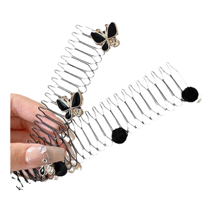 山茶花碎发梳毛发碎发整理神器发箍发夹后脑勺合金仿珍珠发饰爆款