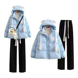 女童冬装巨好看外套2026新款加绒加厚套装中大童羽绒棉服休闲裤潮