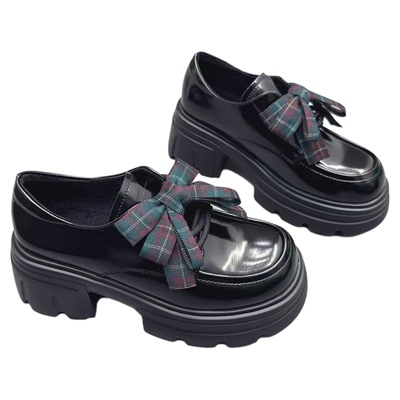 真皮女鞋粗跟增高加绒英伦小皮鞋