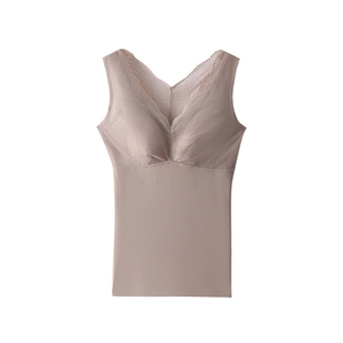 猫人加绒蚕丝塑身保暖背心女加绒带胸垫无袖蕾丝美背美体保暖上衣