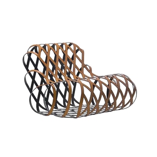 意大利Aria不锈钢镂空单人休闲椅售楼处轻奢艺术马鞍皮躺椅沙发椅