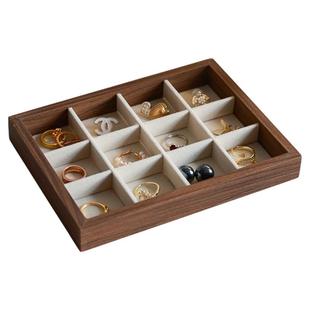 复古胡桃木首饰收纳盒带盖防尘戒指耳环手链饰品盒抽屉分隔珠宝盒