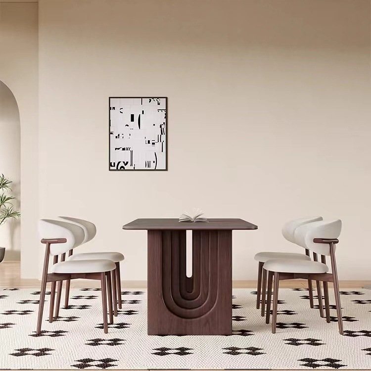 实木岩板餐桌椅组合法式客厅复古风风中古寂简约家用侘长方形新款