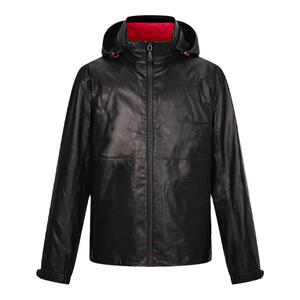 RARE威雅男装秋冬新款黑色皮面薄羽绒可脱卸帽户外风男士皮衣外套