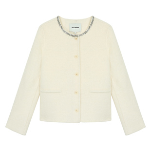 pusumede 月光信笺 小香风羊毛双面呢外套女气质镶钻短款呢子大衣