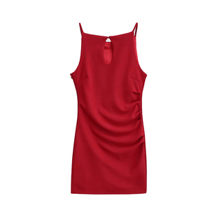 YoungGirlDay纯欲风性感胸前镂空修身褶皱收腰包臀吊带连衣裙短裙