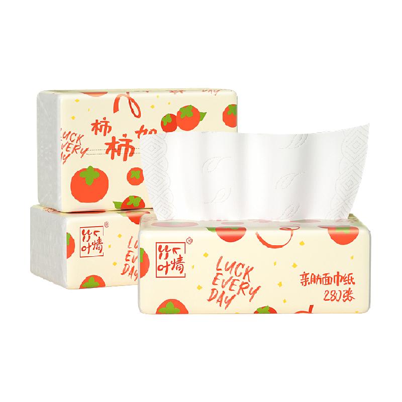 包邮竹叶情白色抽纸4层60抽*3包家用卫生纸餐巾纸面巾纸实惠装