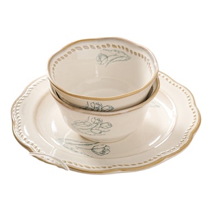 wuxin陶瓷餐具碗盘碗碟餐盘套装家用2025新款礼盒装复古清新日式