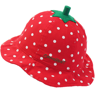 婴儿帽子春夏秋天宝宝太阳帽大红色草莓盆帽男女小孩渔夫帽遮阳帽