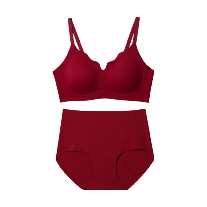 猫人本命年小胸聚拢红色内衣新款无痕显大结婚新娘文胸罩内裤套装