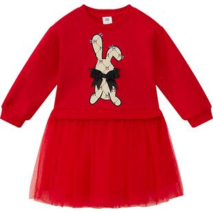 美特斯邦威童装春新品女童网纱连衣裙长袖裙甜美可爱网纱公主裙