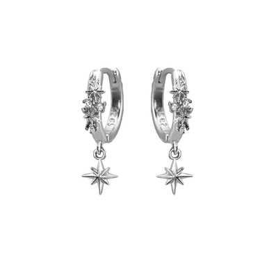 纯银养耳洞原创雪花锆石耳扣小众圈圈耳环高级感冷淡耳饰睡觉免摘