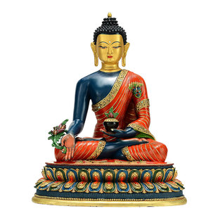 欧斯特彩绘《药师佛》精工铜雕室内家用《琉璃光如来》铜像摆件