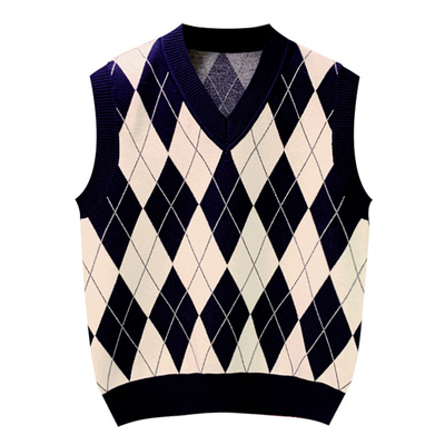 修身秋冬套头格子坎肩针织衫背心