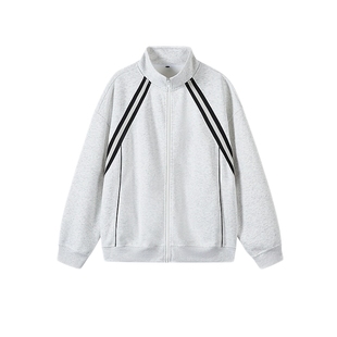 悟空有货街头复古织带拼接开衫卫衣男女潮牌宽松情侣休闲运动外套