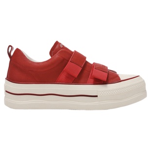 MILLIE'S/妙丽红色魔术贴厚底板鞋女真皮百搭休闲鞋2026春季新款