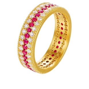 宝石矿工 足金红宝石天然钻石戒指排戒副戒