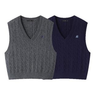 拉夏贝尔/La Chapelle麻花针织马甲女春季新款复古无袖背心针织衫