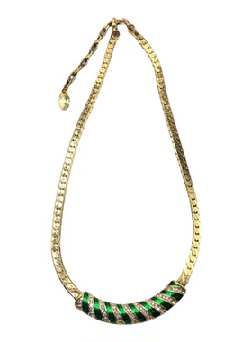 文艺复古绿色珐琅釉镀真金款铜链