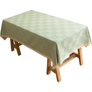 绿色桌布布艺棉麻北欧轻奢高级感长方形格子方桌网红餐桌布茶几布