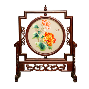 刺绣摆件中式复古苏绣摆台手工双面绣桌面台屏装饰礼品送领导长辈