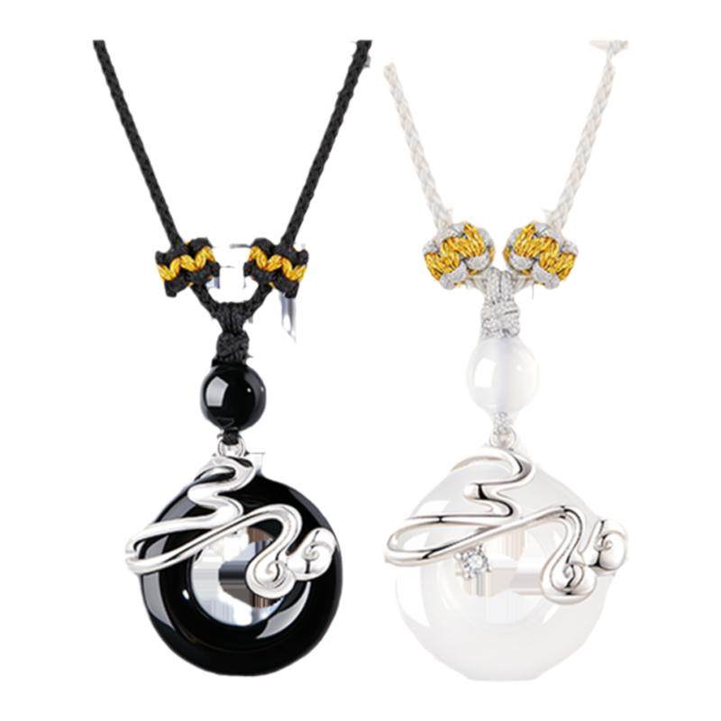 中国黄金央创平安扣玉吊坠情侣项链男生款生日礼物送男女朋友S925