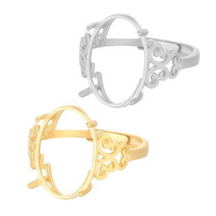 国潮祥云椭圆形戒指空托男女镶嵌蜜蜡翡翠戒托配件多石位尺寸可选