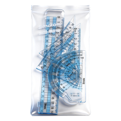 思迈特R565学生绘图三色19CM直尺翘边易拿取大刻数考试四件套