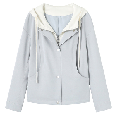 亦白简约休闲假两件连帽外套女